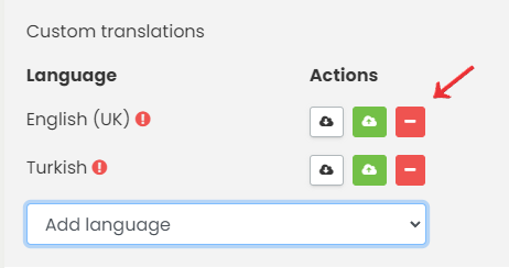 screen shot of delete action to remove a custom translation from the calendar