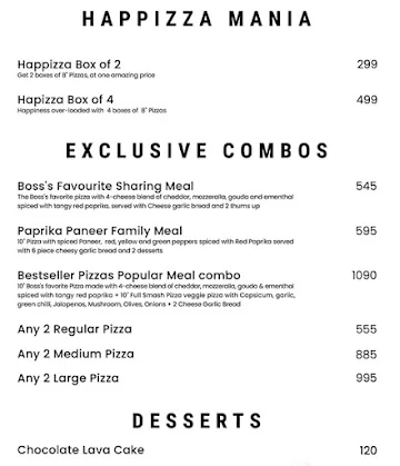 Juno's Pizza menu 