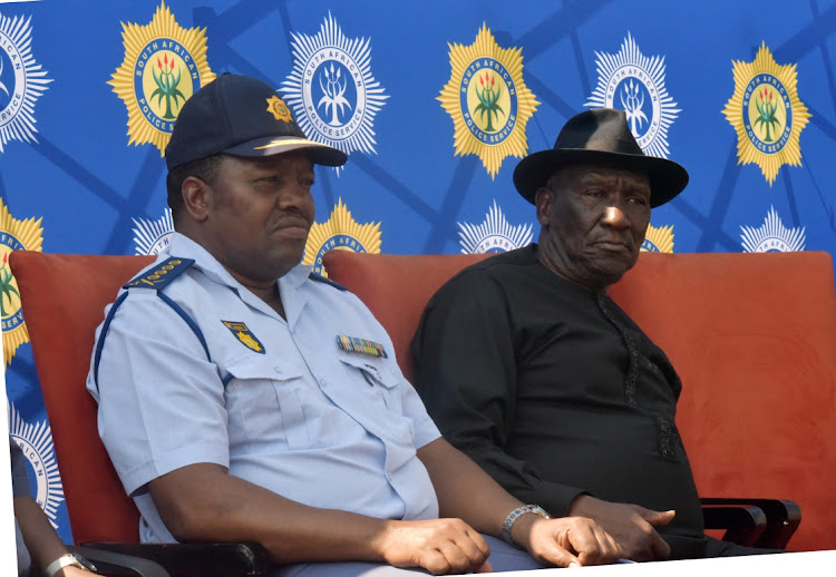 Gen Fannie Masemola and Gen Bheki Cele at the Sandton Convention Centre on August 21 2023. Picture: FREDDY MAVUNDA/BUSINESS DAY