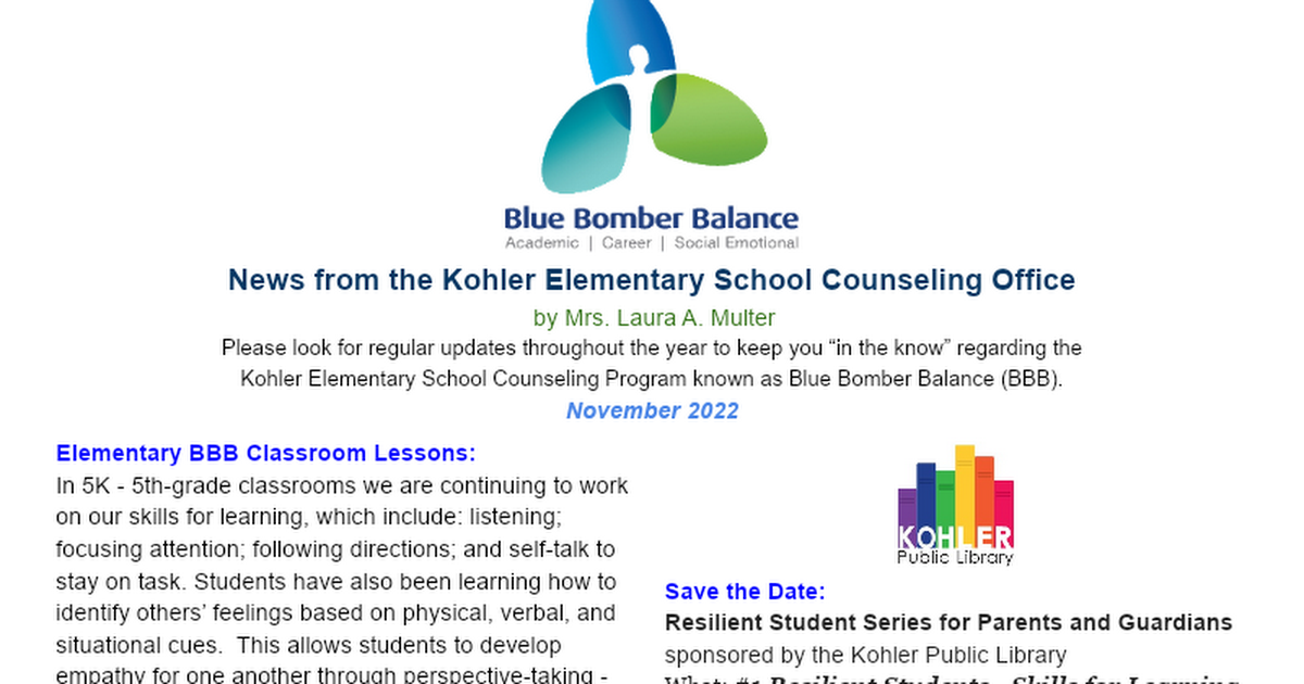 2022 November- News from the KES Counseling Office