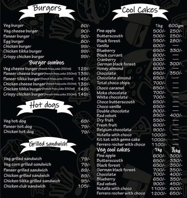 Zeds Bakers & Restaurant menu 