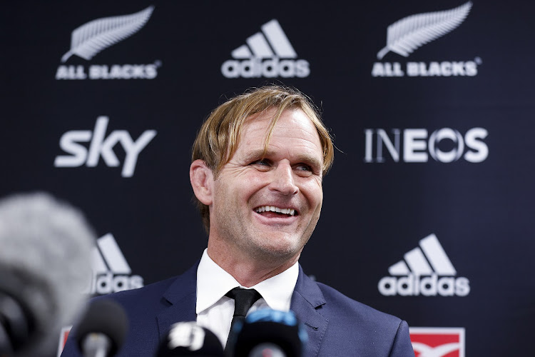 Scott Robertson speaks to media being announced as the next All Blacks Coach during a press conference at NZ Rugby House in Wellington on March 21 2023.