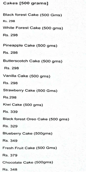 Flora Cake menu 