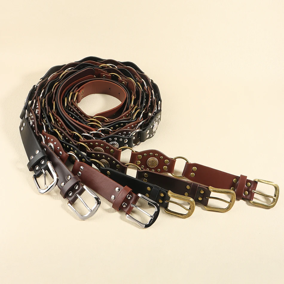 Vintage Belts For Both Men And Women With Handsome Riveted Metal Buckle Punk Hip Hop Fashion Accessories