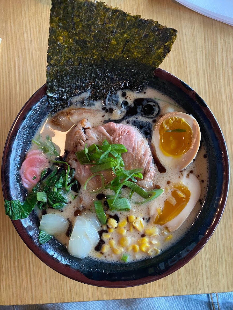 Tonkotsu ramen with char siu pork and gluten free noodles