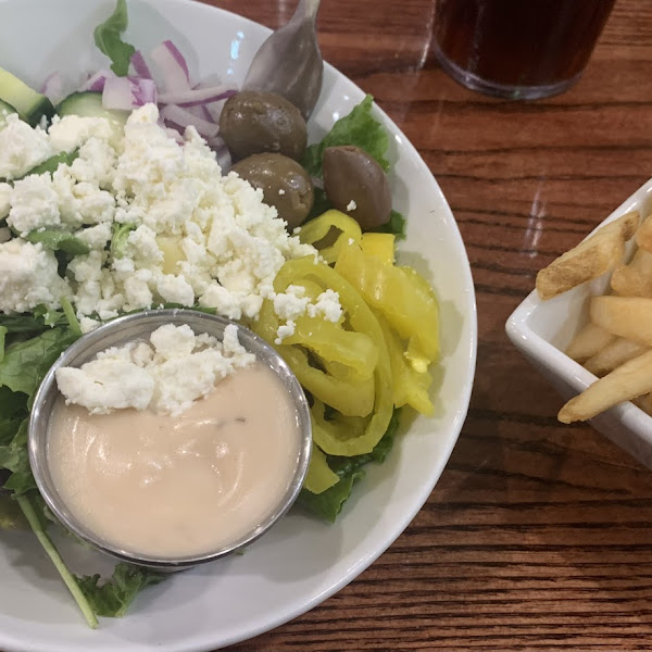 Greek salad and fries