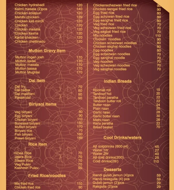 Yes Yes Hotel menu 