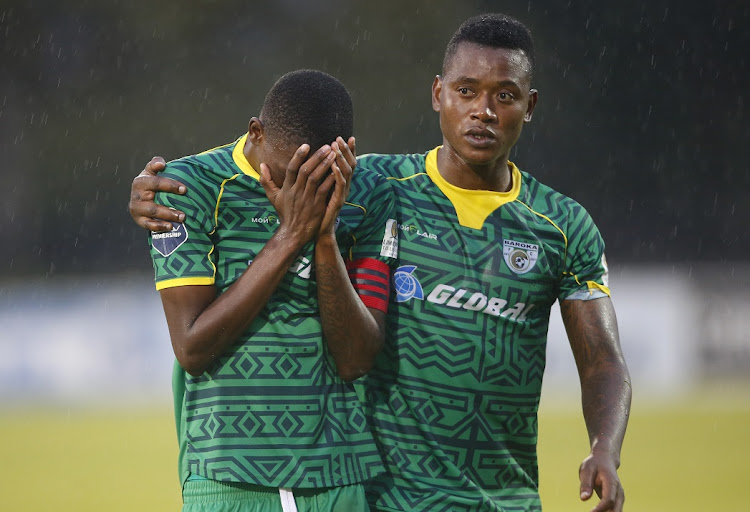 Baroka FC players after they were relegated from the DStv Premiership in their final game against Maritzburg United at Harry Gwala Stadium in Pietermaritzburg on May 21 2022.