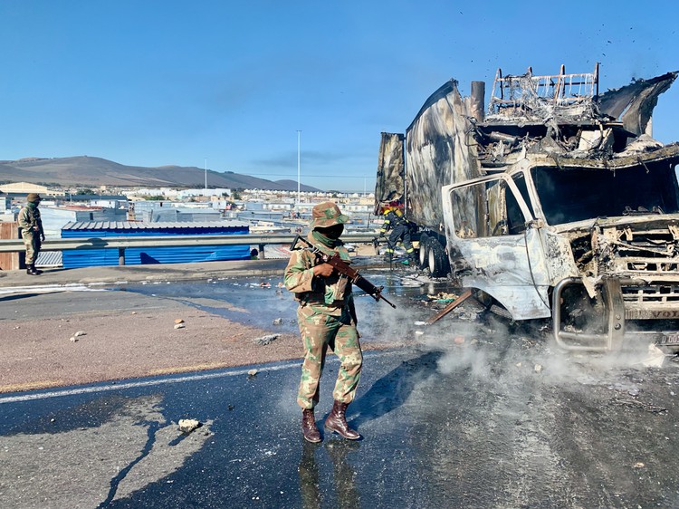 SANDF soldiers were deployed in Dunoon after protests erupted because of continued shack demolitions.