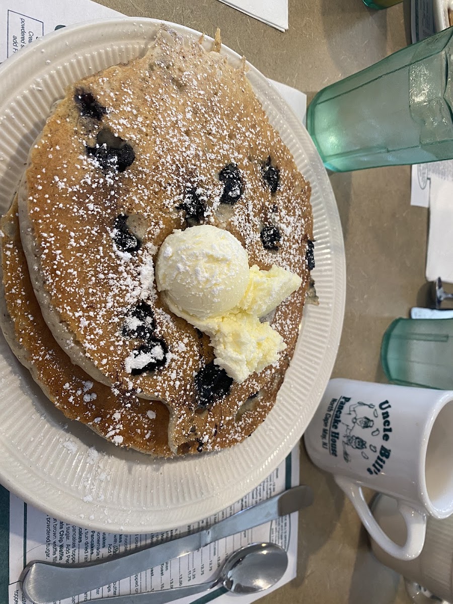 Gluten free blueberry pancakes.  They were delicious 🥳