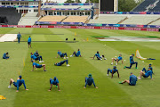 The Proteas go about their business during a training session ahead of their match against New Zealand at Edgbaston. 