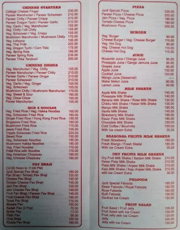 Jyoti Refreshment menu 