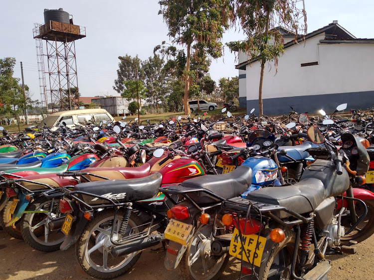 Motorcycles impounded by the police in Kitale on Thursday March 10, 2022