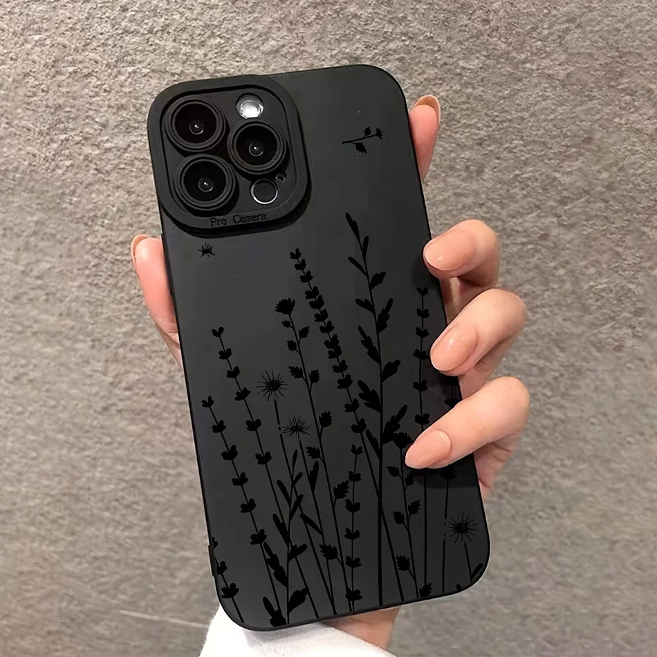 Silicone Case Flowers, Branches, Straight Edge Frosted Skin Feeling All-inclusive provides total phone protection