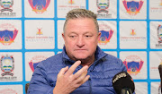 Coach Gavin Hunt is feeling chipper even though he's fully aware that coaches are changed regularly at Chippa United, his new employer. He is pictured during press conference at Nelson Mandela Stadium on July 7 2021 in Gqeberha.