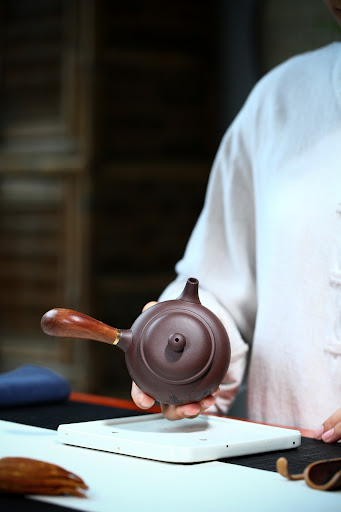 Title 4, Hand Painted Purple Clay Teapot Raw Ore Side Ha...
