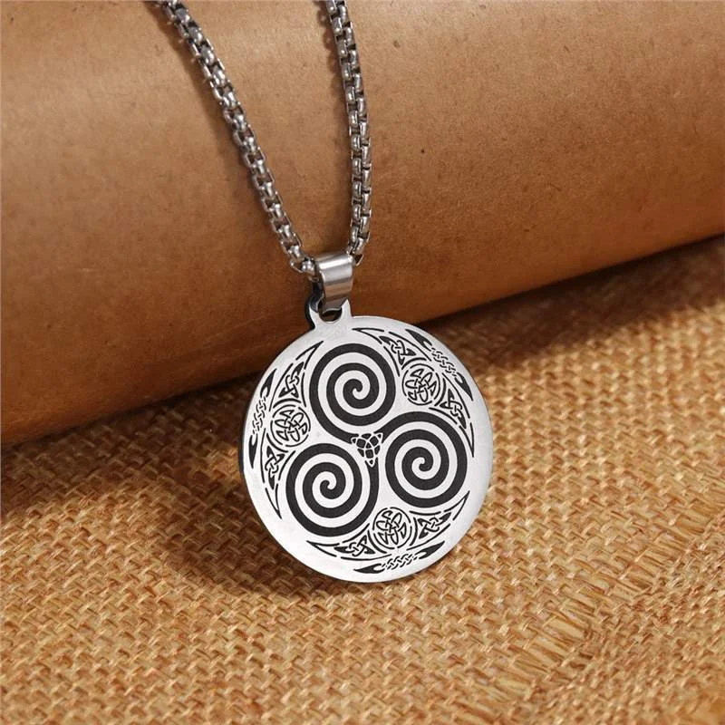 RVS Viking Vortex Hekserij Ketting Zilveren Indicator Bescherming en stijl voor mystieke avonturen.