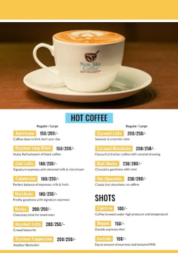 New Sky Coffee menu 