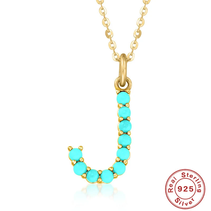 Collar con letra S925 de plata de ley y turquesa natural. Un regalo personalizado con encanto, realza tu estilo con elegancia y belleza.