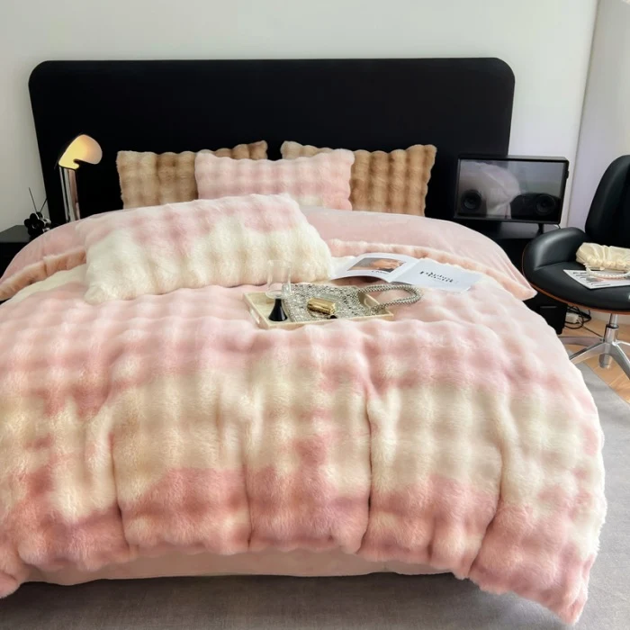 Peluche coniglio Classe A, fibra di latte, quattro pezzi spessi e caldi, per un calore avvolgente e notti serene.