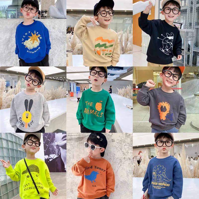 Katoenen fleece baby sweater met cartoon figuren voor jongens en meisjes, zacht en comfortabel, ideaal voor dagelijks gebruik.