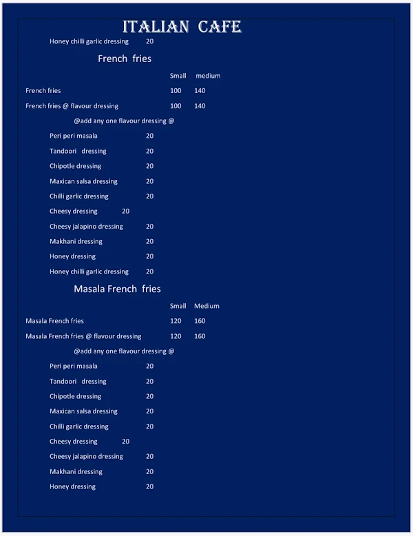 Italian Cafe menu 