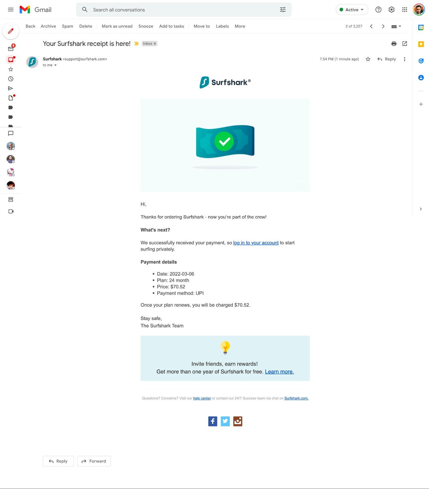 surfshark payment reciept