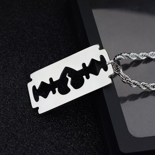 Title 2, Titanium Steel Blade Necklace Pendant, a durabl...