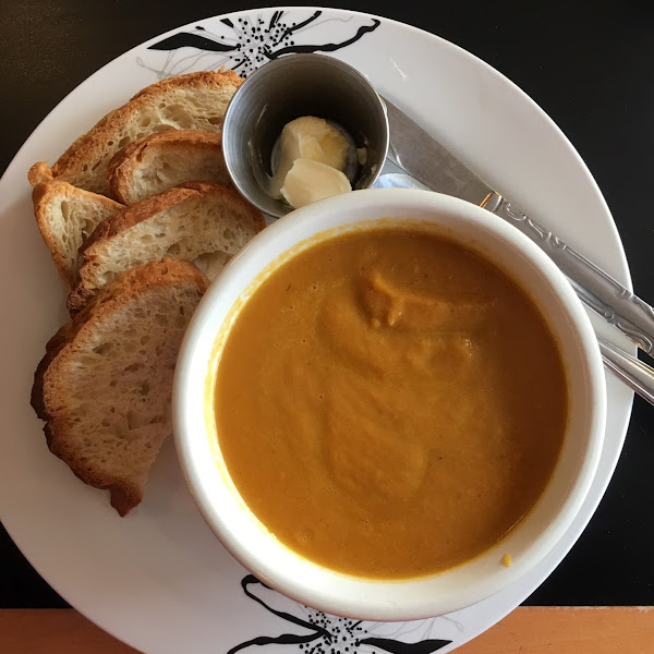 Curried Carrot Soup with gluten free Franz Mountain White Bread.