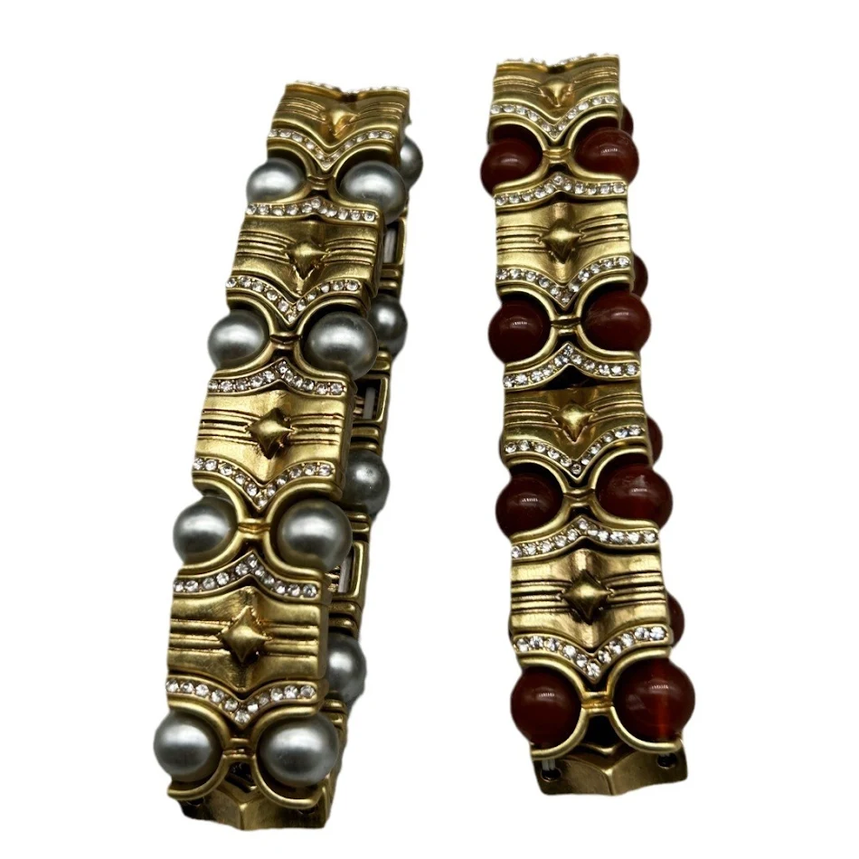 Pulseira vintage ocidental de pérolas e pedra ágata, simples, fashion e combinável com tudo, joia antiga para um visual atemporal.
