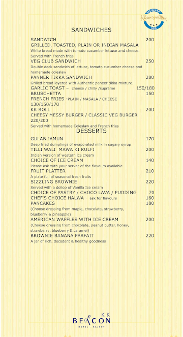 K K Beacon menu 