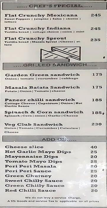 The Chef's Cafe' menu 