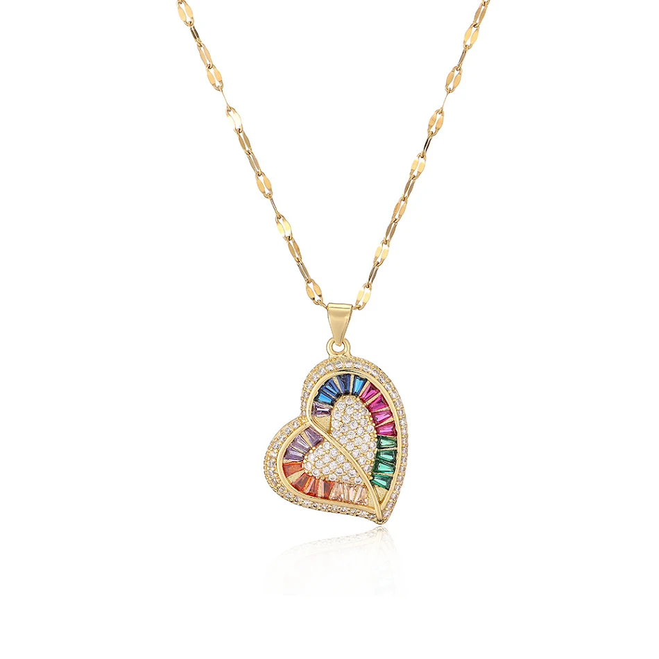 Collar con colgante de corazón de circonita chapado en cobre y oro real para mujer. Un regalo elegante para ella.