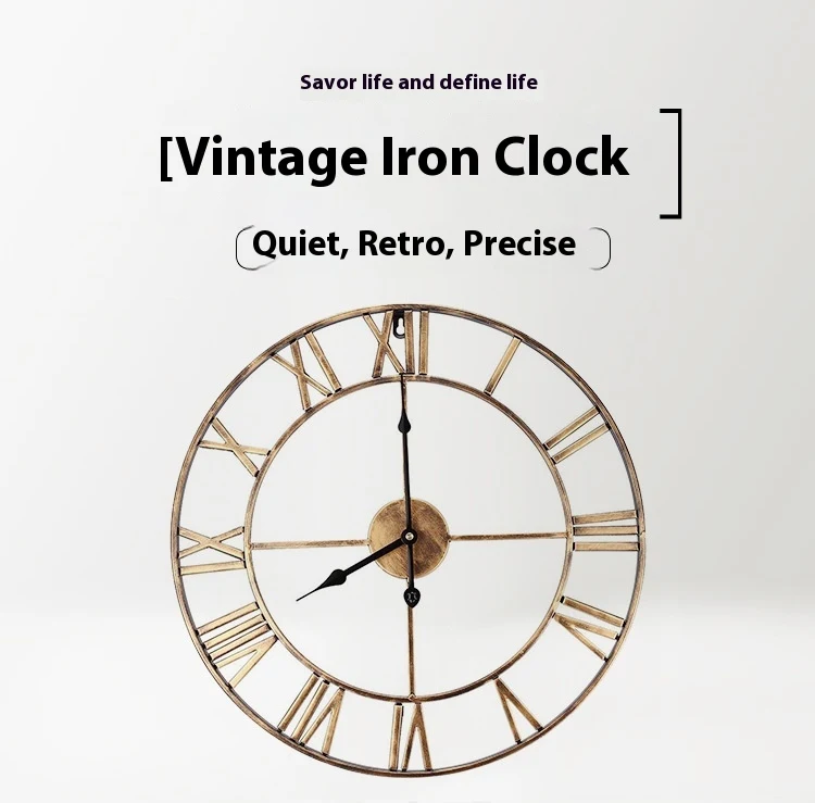 Title 5, Simple Vintage Ornament Wall Clock Round Wrough...