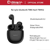 Tai Nghe Bluetooth Tws Havit Tw932 Chính Hãng - Chuẩn Bluetooth 5.2, Driver 13Mm, Kháng Nước Ipx4