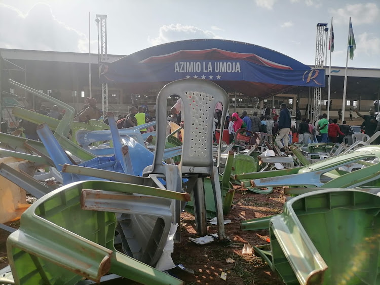 Chairs broken after chaos erupted at Martha Karua's rally in Kisii.