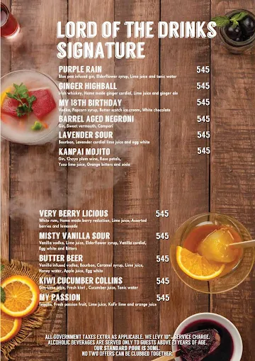 Lord Of The Drinks menu 