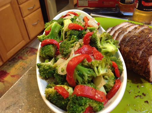 Sautéed Broccoli with  Roasted Sweet Peppers & Onions