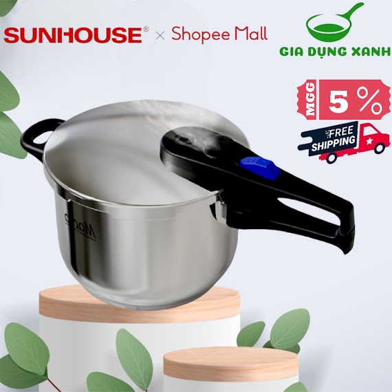 Nồi Áp Suất Inox Nguyên Khối Đáy Từ 6 Lít Sunhouse Shg9906M1 Siêu Dày Mới 100% Chính Hãng