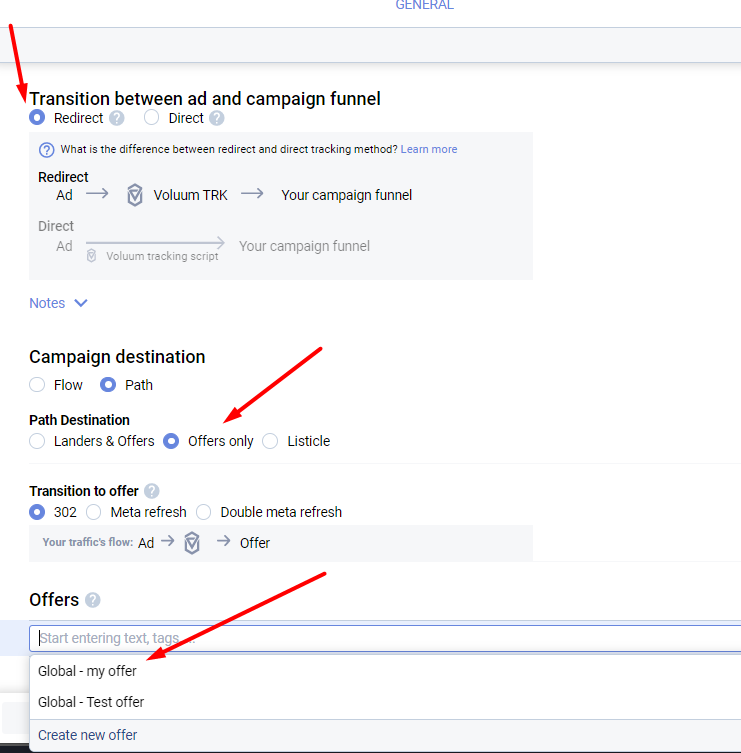 Set parameters of tracking campaign at Voluum tracker