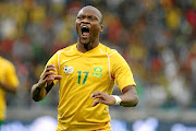 Tokelo Rantie celebrating his goal in the Afcon 2015 qualifier match between Bafana Bafana and Sudan. 