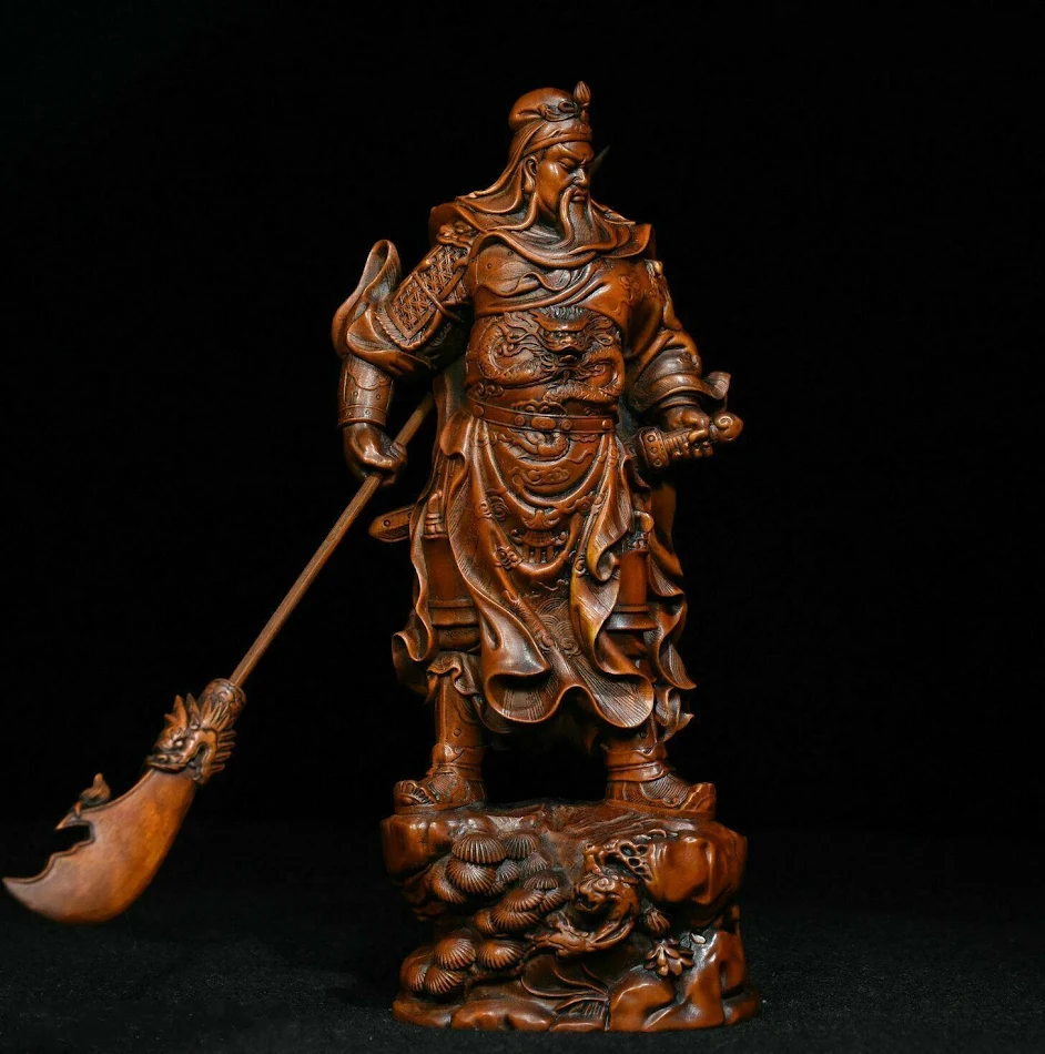 Gongwu God van de Rijkdom Standbeeld Beukenhoutsnijwerk Guan Erye Antiek Figuur Ornamenten voor Welvaart en Geluk