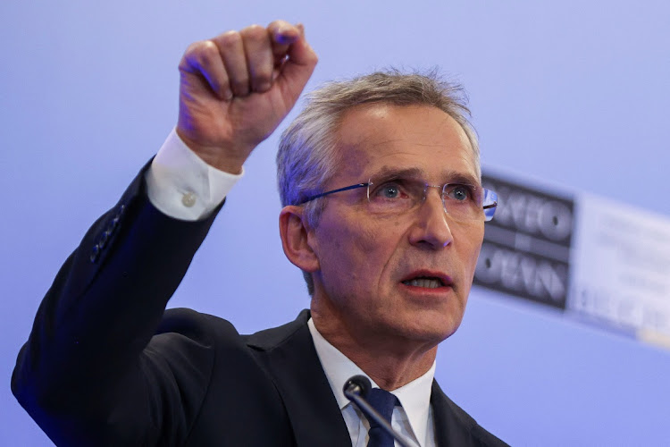 Nato secretary-general Jens Stoltenberg gestures at a news conference during the defence alliance's foreign ministers meeting in Bucharest, Romania, November 29 2022. Picture: STOYAN NENOV/REUTERS