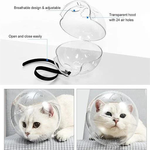 Cat Muzzle Cat Helmet Adjustable Hood Breathable Anti Bite Muzzles Prevent Cats Small Dogs From Biting for Small Pets 