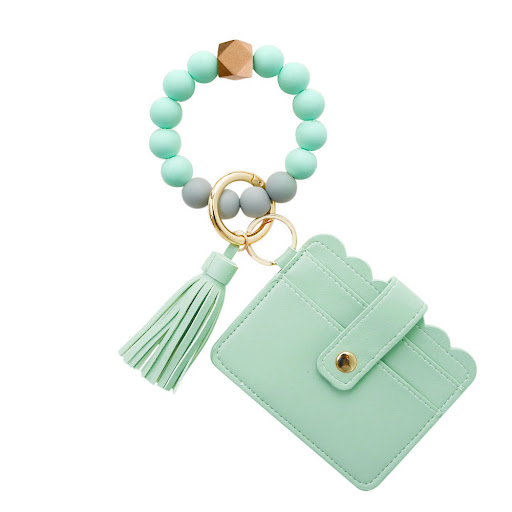 Title 6, PU Tassel Card Case Silicone Bracelet Key Ring
