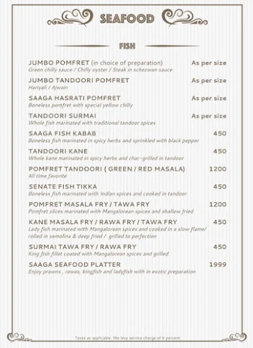 Saaga - The Royale Senate Hotel menu 