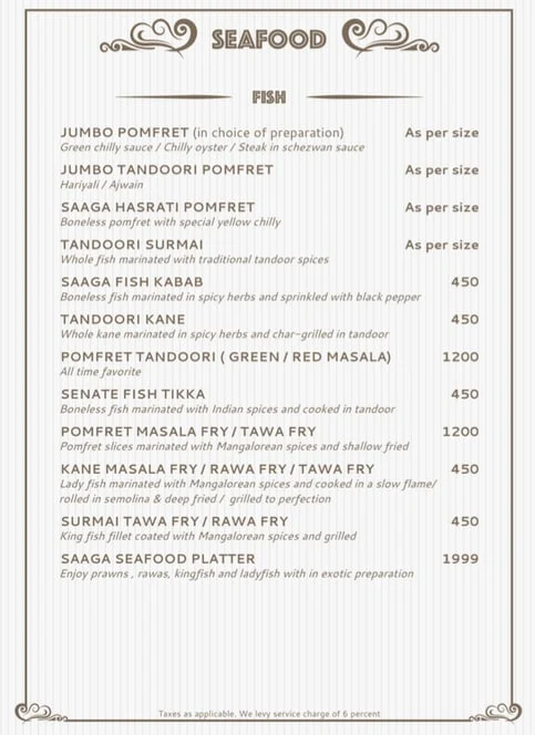 Saaga - The Royale Senate Hotel menu 