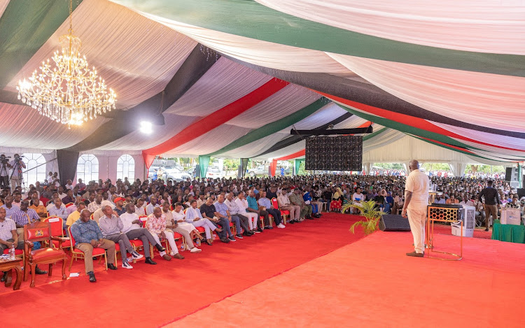 Deputy President Rigathi Gachagua during his public lecture at Pwani University in Kilifi County.