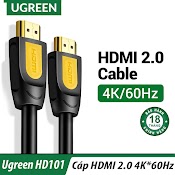 Dây Hdmi 2.0 Full 4K 60Hz Thân Dẹp, Tròn, Đầu Vàng Ugreen Hd101 - Bh 18T Chính Hãng