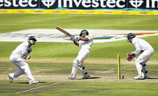 Asad Shafiq of Pakistan pulls a delivery to the boundary during day 1 of the second Test match against South Africa at Newlands, Cape Town, yesterday. He ended the day on 111 not out as his team recovered from being 33/4 Picture: SHAUN ROY/GALLO IMAGES